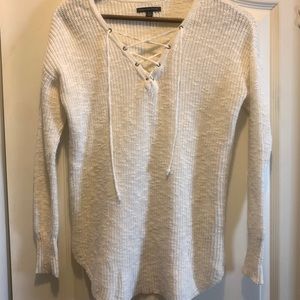 American Eagle Outfitters White CrissCross Sweater